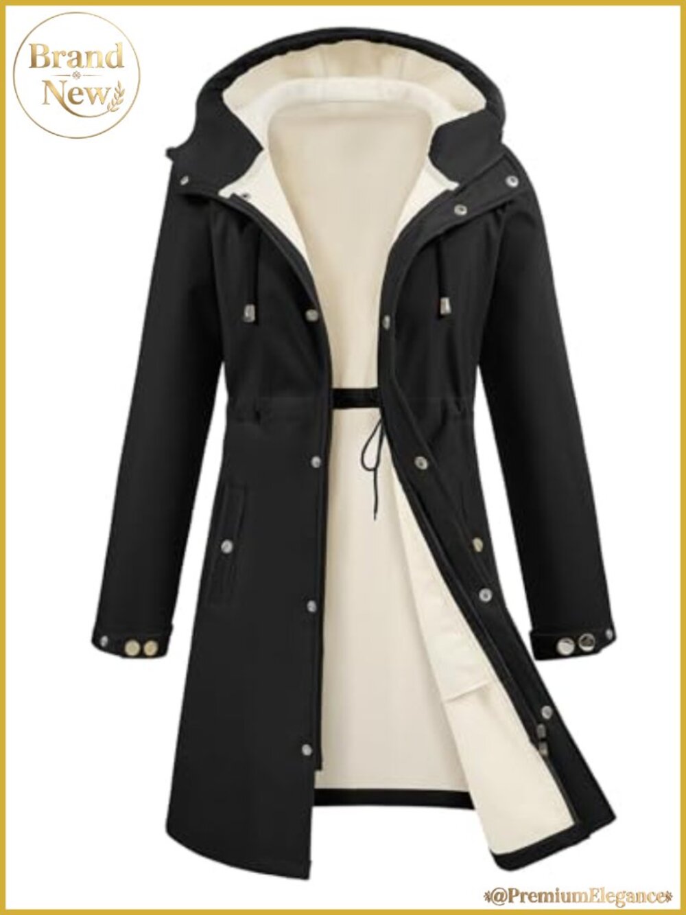 Women's Waterproof Fleece Lined Long Raincoat with Hood